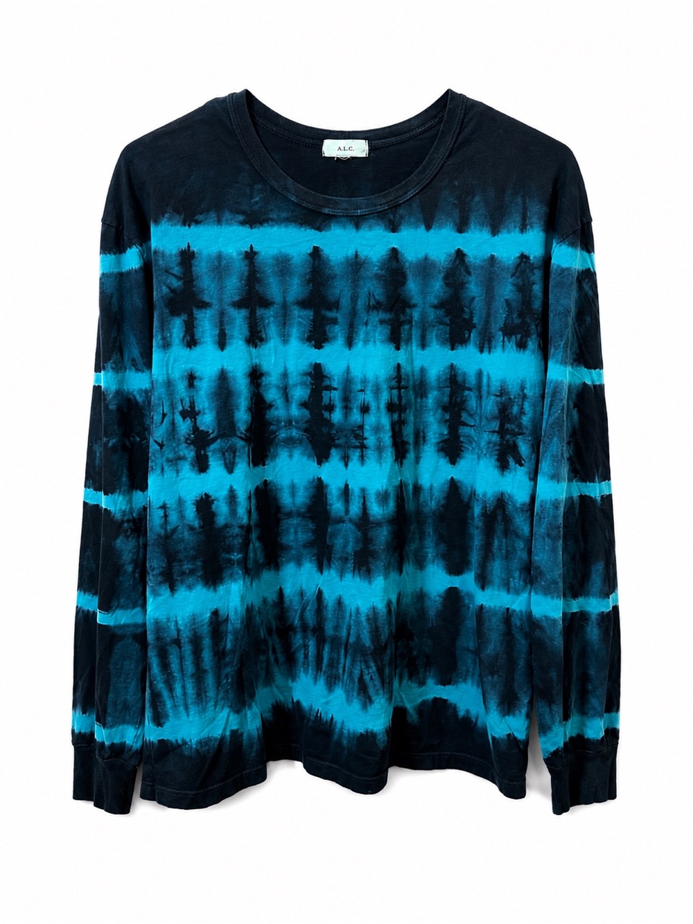A.L.C. Blue & Black Tie-Dye Long Sleeve Crewneck Shirt Medium